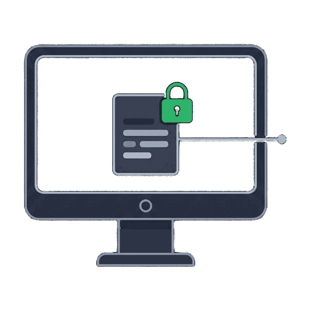 A screen holding your profile and applications under a padlock, with a single line leaving it toward the AI provider you chose.